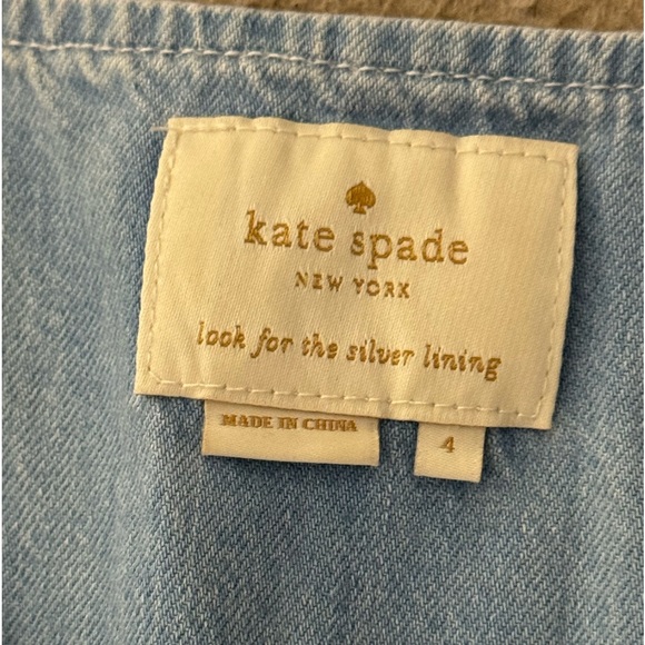 Kate Spade Blue Denim Dip Dye Chambray Fit Flare Dress Ruffle Sleeves Size 4 - Picture 2 of 10